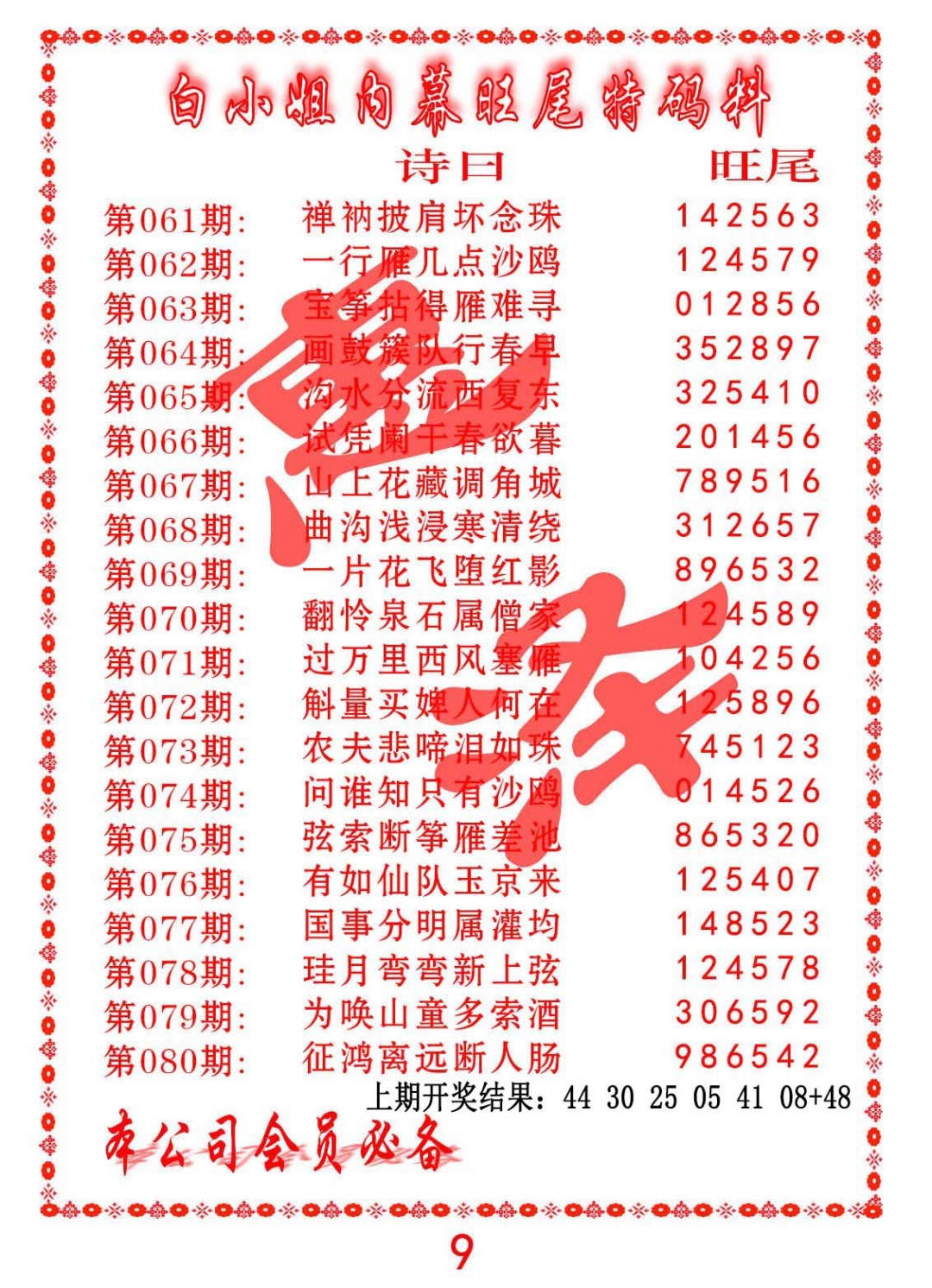 072期内幕旺尾特码料[图]