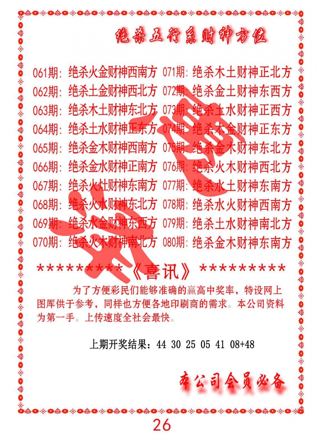 072期绝杀五行及财神方位[图]