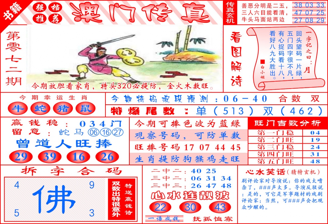 072期澳门传真玄机[图]