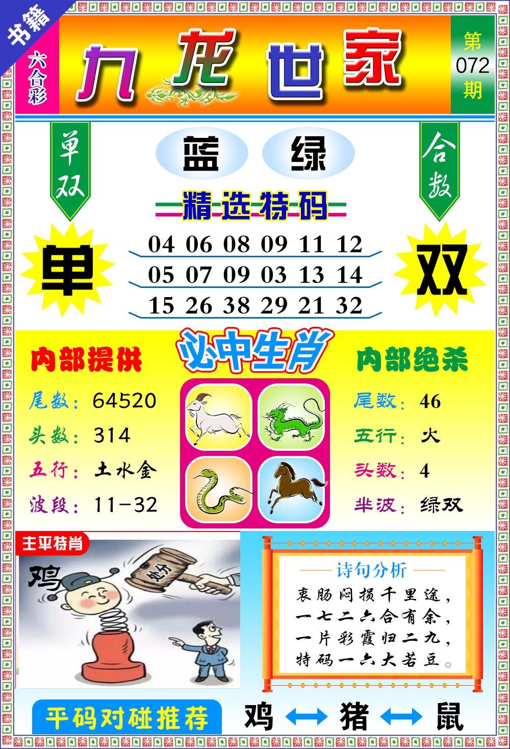 072期澳门九龙宝典[图]