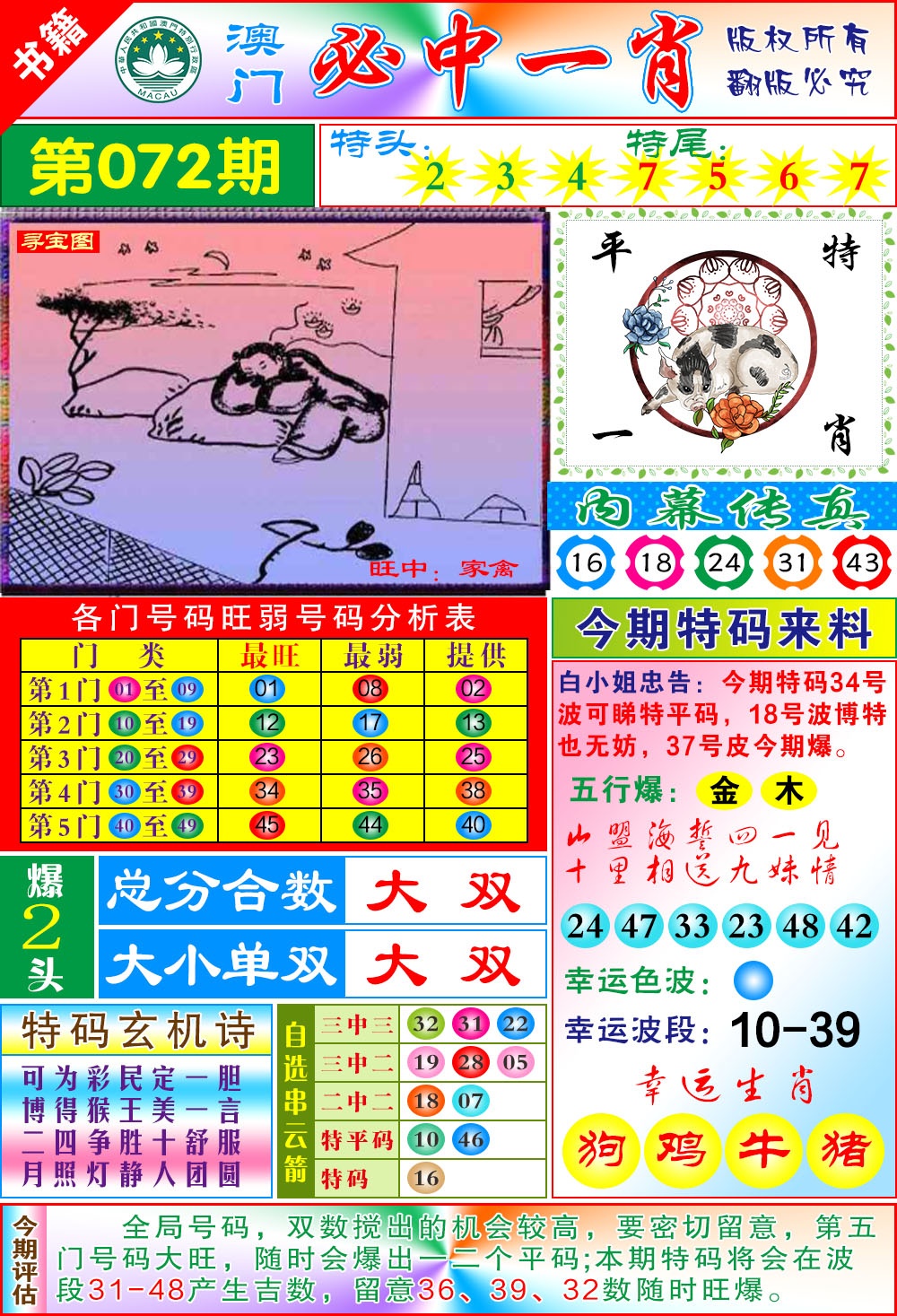 072期澳门玄机一特[图]