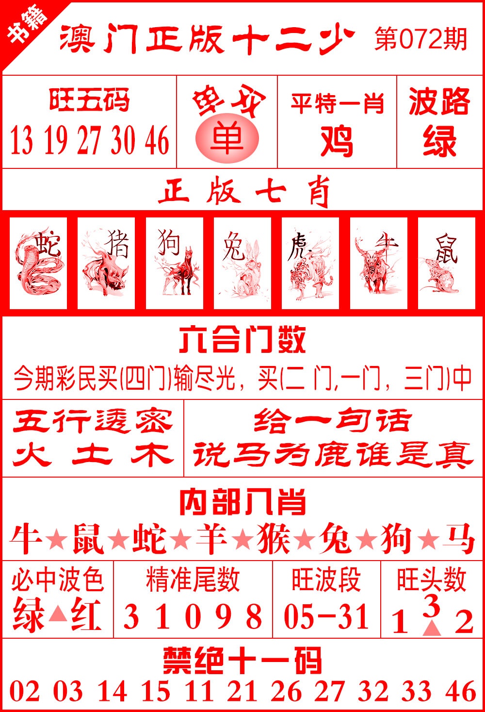 072期澳门十二少[图]