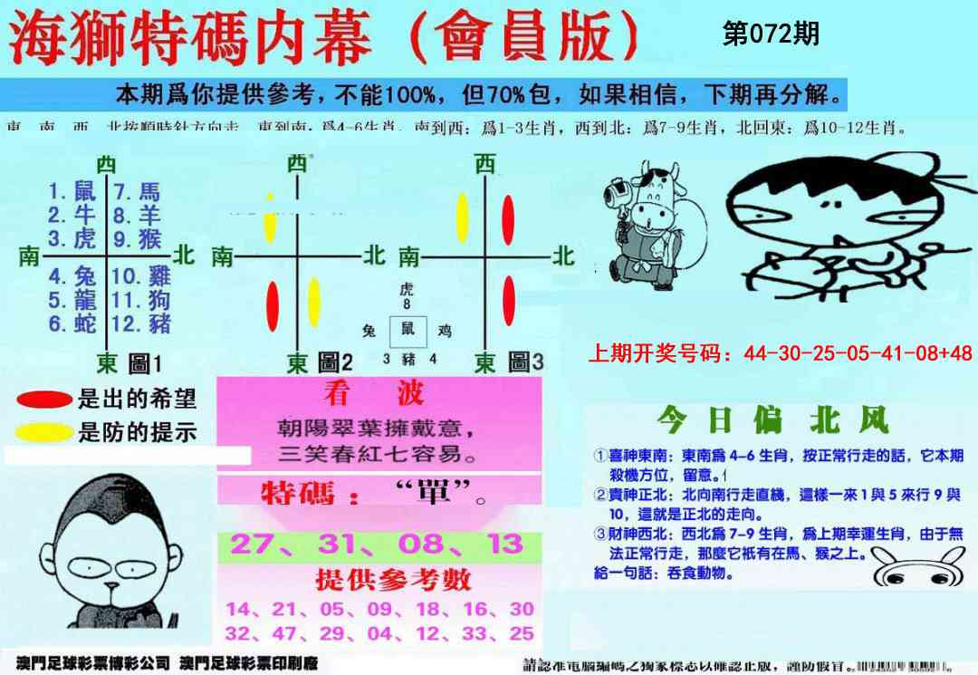 072期另版海狮特码内幕报[图]