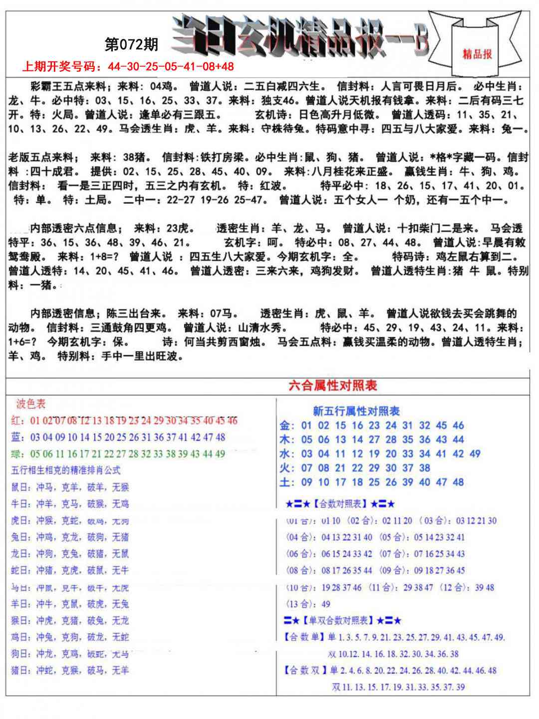 072期当日玄机精品报B[图]