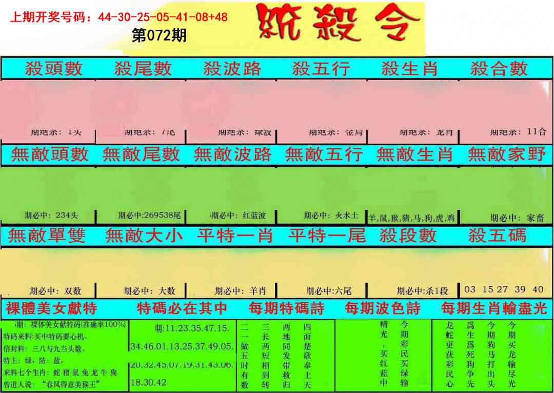 072期统杀令[图]