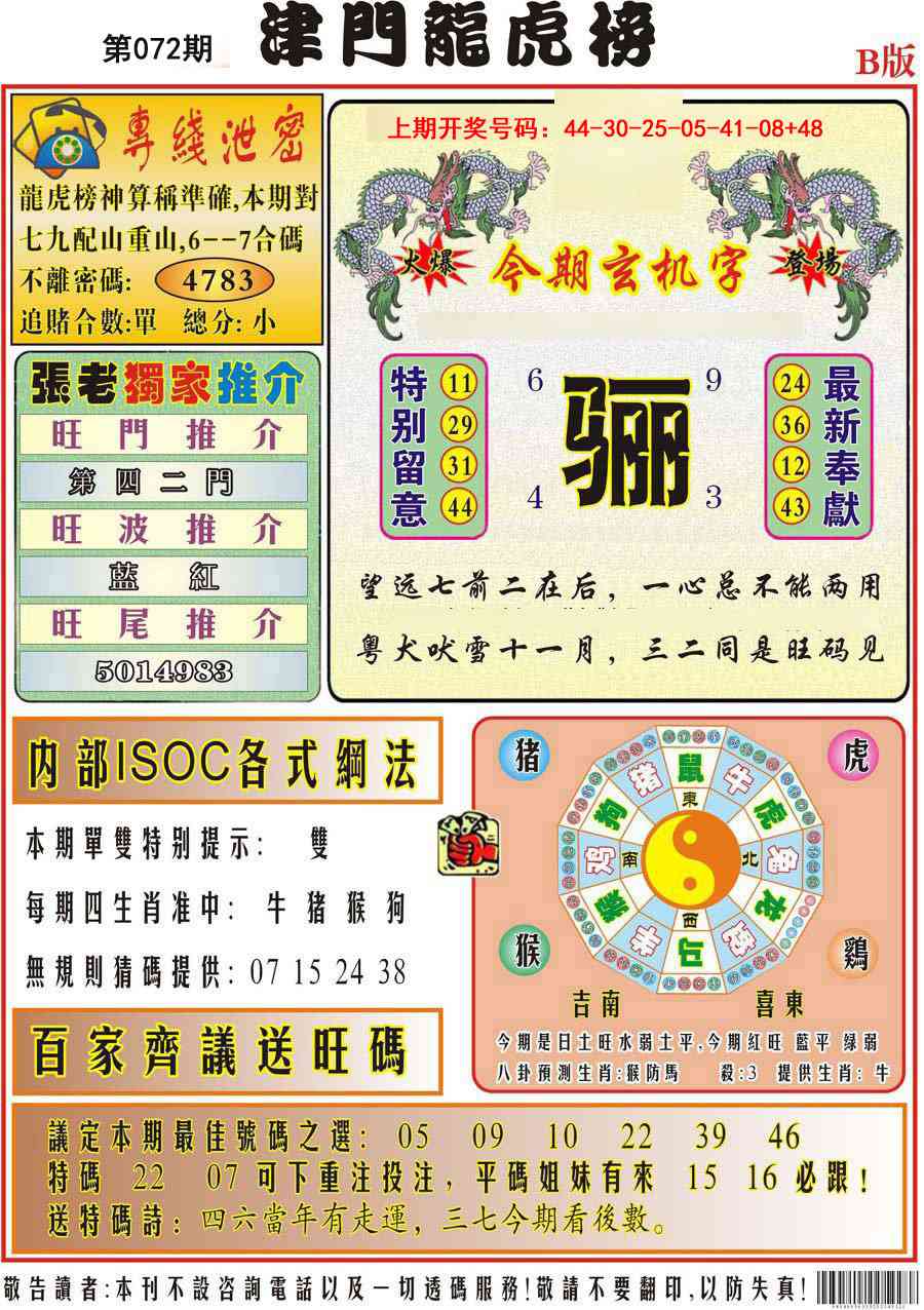 072期津门龙虎榜B[图]