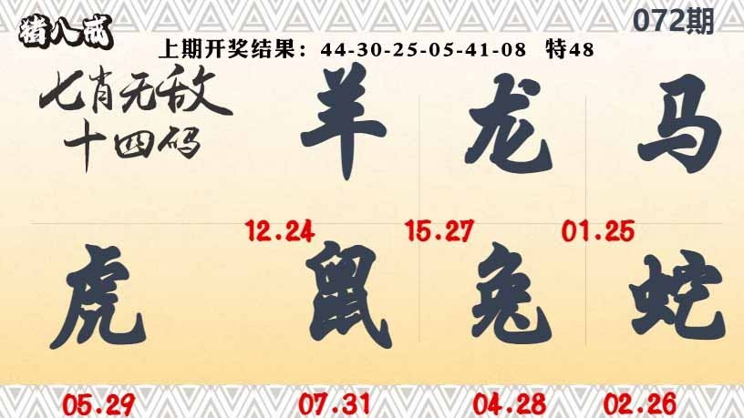 072期七肖无敌14码[图]